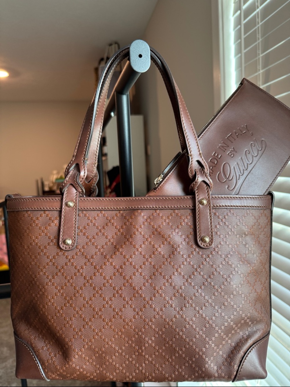 Gucci Brown Diamanté Leather Tote with Matching Pouch